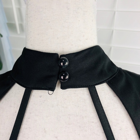 NWOT Cut Out Mock Neck Backless Contrast Mesh Tulip Hem Bodycon Black MINI DRESS - Picture 6 of 8